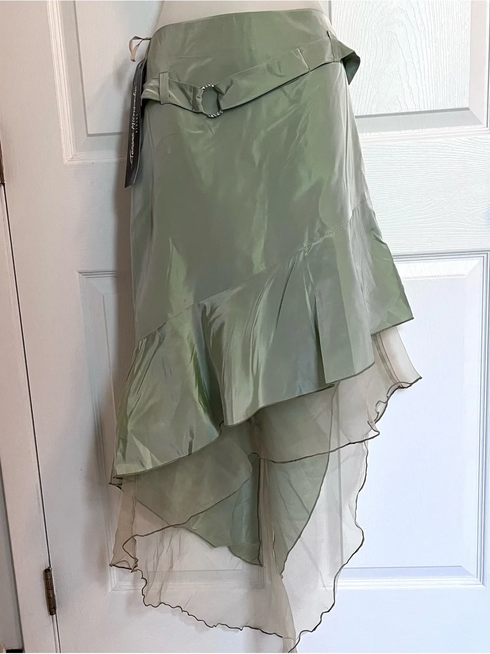NWT Asymmetrical Ruffled Chiffon-Layered Women's Skirt - Sage Green